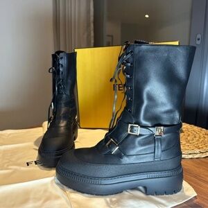 Fendi Black Lace-Up Leather Boots